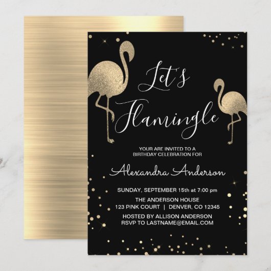 Luxury Gold Foil Let's Flamingle - Flamingo Einladung (Vorne/Hinten)