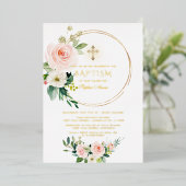 Luxury GOLD FOIL Pink Floral Taufe Folieneinladung (Stehend vorne)