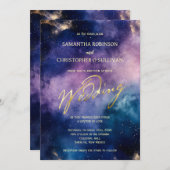 Luxury Gold Foil Starry Night Wedding Einladung (Vorne/Hinten)