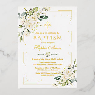 Luxury GOLD FOIL White Blume Girl Baptisse Folieneinladung