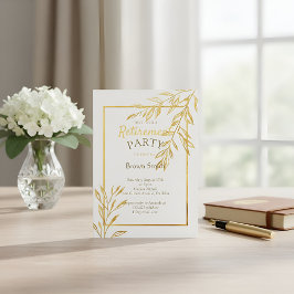 Luxury Gold Foil White Retirement Invitation Elega Einladung