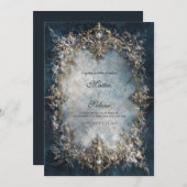 Luxury Gold Frame Dark Teal Floral Baroque Wedding Einladung (Vorne/Hinten)