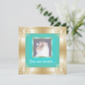 Luxury Gold Frame Wedding Foto Einladungen (Stehend Vorderseite)