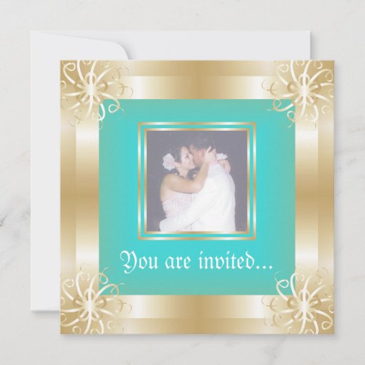 Luxury Gold Frame Wedding Foto Einladungen (Vorderseite)