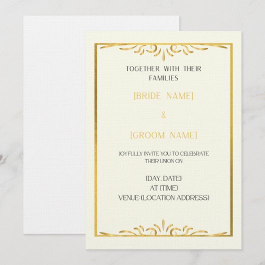 Luxury Gold Frame Wedding Invitation  Einladung (Vorne/Hinten)