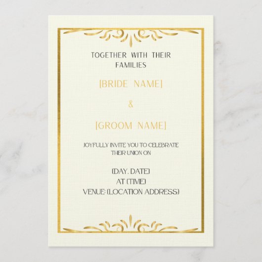 Luxury Gold Frame Wedding Invitation  Einladung (Vorderseite)