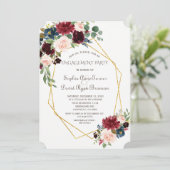 Luxury Gold Geometric Burgundy Verlobung Einladung (Stehend Vorderseite)