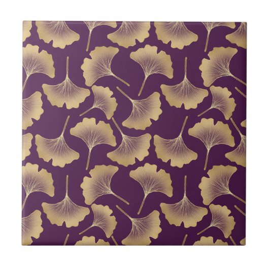 Luxury Gold Ginkgo Leaves on Deep Purple (6) Fliese (Vorderseite)