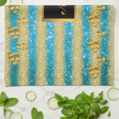 Luxury Gold Glitter Blue Floral Gift Geschirrtuch (Gefaltet)