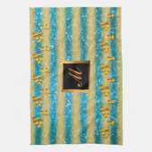 Luxury Gold Glitter Blue Floral Gift Geschirrtuch (Vertikal)