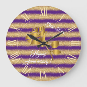 Luxury Gold Glitter Purple Floral Gift Große Wanduhr