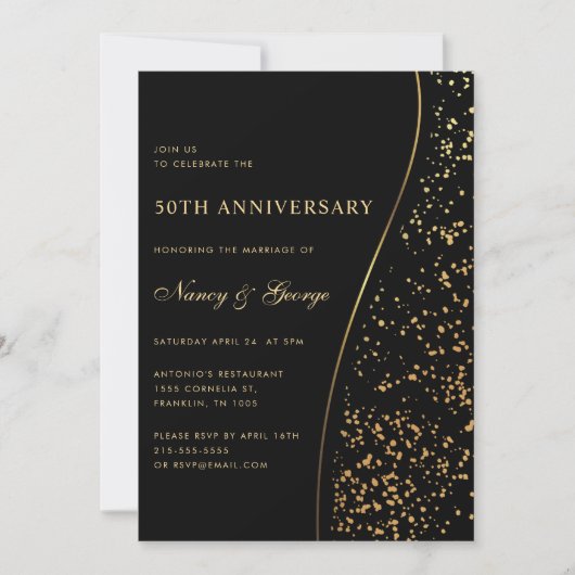 Luxury Gold Glitzer Black 50th Wedding Jubiläum Einladung (Vorderseite)