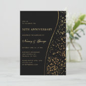 Luxury Gold Glitzer Black 50th Wedding Jubiläum Einladung (Stehend Vorderseite)