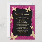 Luxury Gold Glitzer Butterflies Sweet 16 Einladung (Vorderseite)
