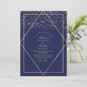 Luxury Gold Glitzer Confetti Navy Blue Wedding Einladung (Stehend Vorderseite)