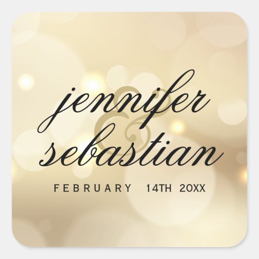 Luxury Gold Glitzer Lights Hochzeitmonographie Quadratischer Aufkleber (Vorderseite)