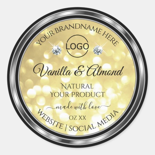 Luxury Gold Glitzer Product Labels Diamonds Logo Runder Aufkleber (Vorderseite)