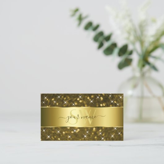 Luxury Gold Glitzer Sparkle Stars Initials klassis Visitenkarte (Stehend Vorderseite)