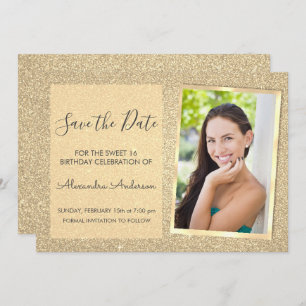 Luxury Gold Glitzer Sweet 16 Save the Date Einladung