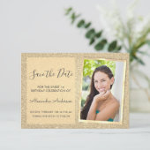 Luxury Gold Glitzer Sweet 16 Save the Date Einladung (Stehend Vorderseite)