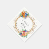 Luxury Gold Glitzer und Blue Orange Floral Wedding Serviette (Ecke)