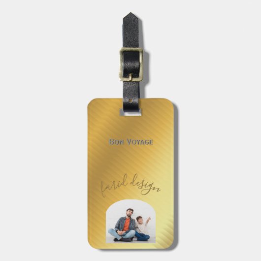 Luxury Gold Gradient Custom Photo & Name  Gepäckanhänger (Vorderseite vertikal)