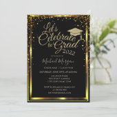 Luxury Gold Graduation Cap Diamonds Abschluss Einladung (Stehend Vorderseite)