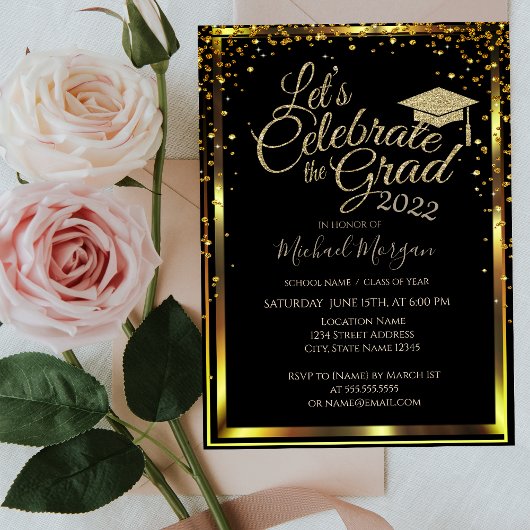 Luxury Gold Graduation Cap Diamonds Abschluss Einladung