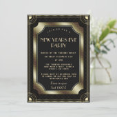 Luxury Gold Great Gatsby Black 20s New Year Party Einladung (Stehend Vorderseite)
