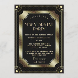 Luxury Gold Great Gatsby Black 20s New Year Party Einladung
