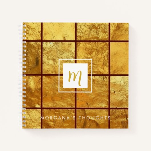 Luxury Gold Grid Sparkle Monogram Square Notizblock (Vorderseite)