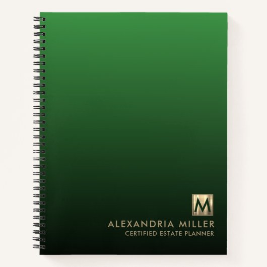 Luxury Gold Initial Logo Emerald Green Notizblock (Vorderseite)