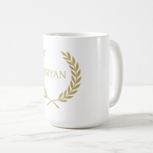 Luxury Gold Laurel Wreath Monogram Kaffeetasse (VorderseiteRechts)