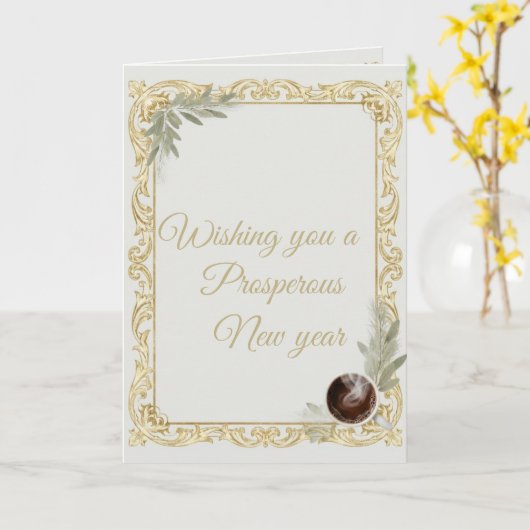 Luxury Gold Leaf & Pine Elegant New Year Folded Gr Karte (Gelbe Blume)