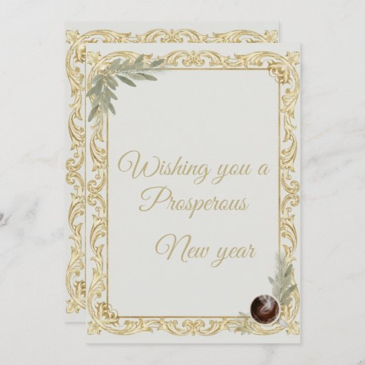 Luxury Gold Leaf & Pine Elegant New Year Greeting Einladung (Vorne/Hinten)