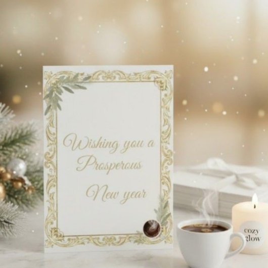 Luxury Gold Leaf & Pine Elegant New Year Greeting  Einladung