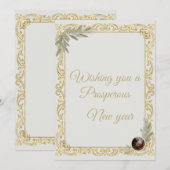 Luxury Gold Leaf & Pine Elegant New Year Greeting  Einladung (Vorne/Hinten)