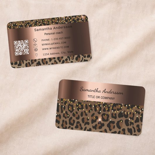 Luxury Gold Leopard Print QR Code Visitenkarte