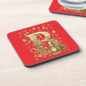 Luxury Gold Letter B Snowman Red Coaster Set Getränkeuntersetzer (Linke Seite)