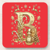 Luxury Gold Letter B Snowman Red Coaster Set Getränkeuntersetzer (Vorderseite)