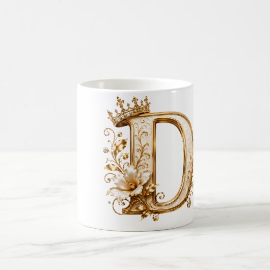 Luxury Gold Letter D Monogram with Crown & Lily Fl Kaffeetasse (Mittel)