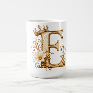 Luxury Gold Letter E Monogram with Crown & Lily Fl Kaffeetasse