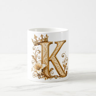 Luxury Gold Letter K Monogram with Crown & Lily Fl Kaffeetasse