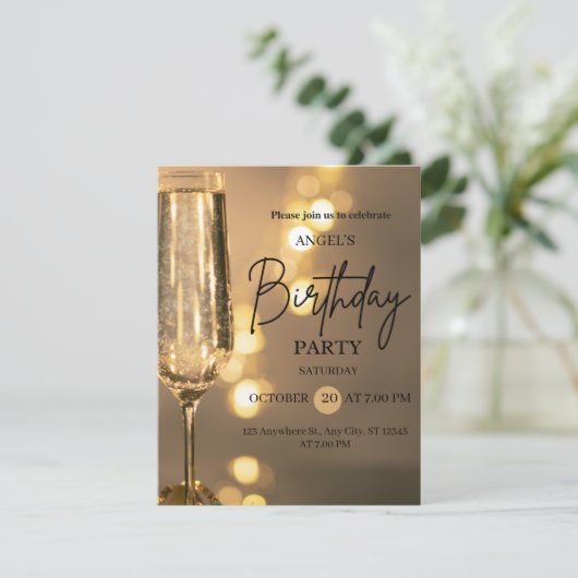 Luxury Gold Lights Birthday Invitation Einladung (Stehend Vorderseite)