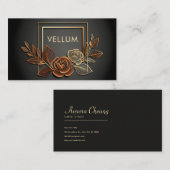 Luxury Gold Line Art Rose Floral Midnight Black Visitenkarte (Vorne/Hinten)