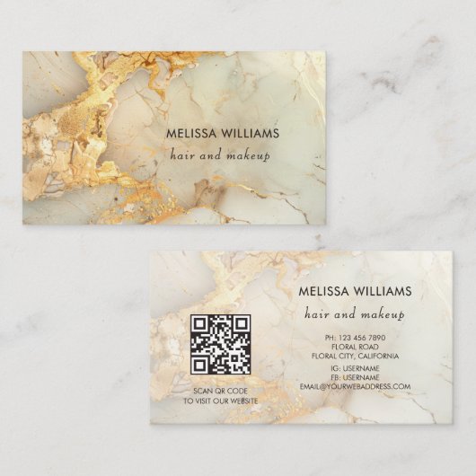 Luxury Gold Marble | QR Code Visitenkarte (Vorne/Hinten)
