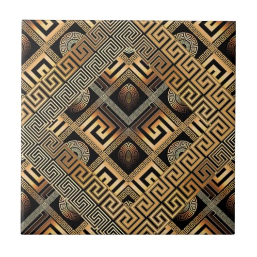 Luxury Gold Meander Geometric Fliese (Vorderseite)