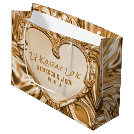 Luxury Gold Metal Heart Große Geschenktüte (Vorderseite Schrägansicht)