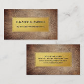 Luxury Gold Metal Plate | Brown Leather Visitenkarte (Vorne/Hinten)
