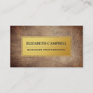 Luxury Gold Metal Plate   Brown Leather Visitenkarte